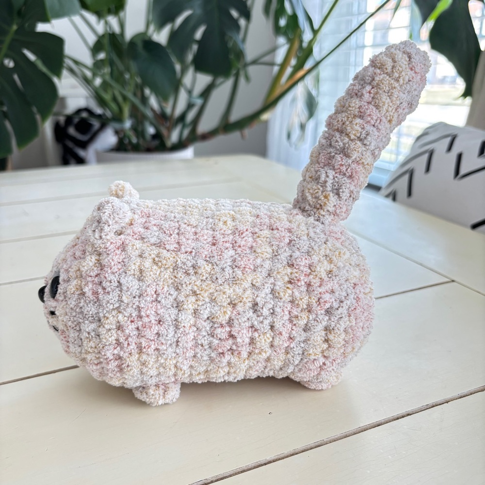 Crochet Cat Plush Yellow Tabby Handmade Amigurumi Unique Cute Loaf Cat - Picture 3 of 7